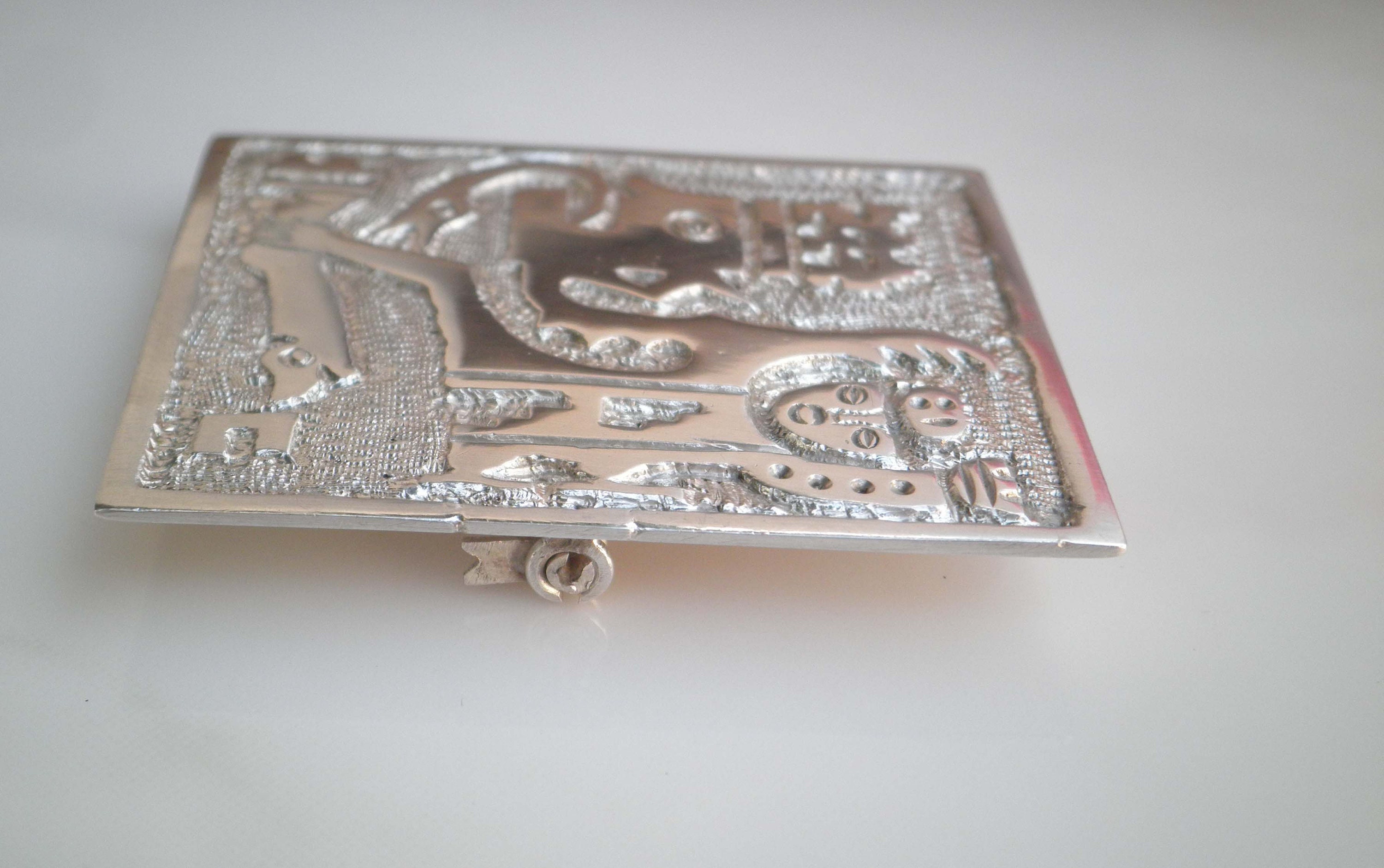 Vintage 1960's Ecuador Rectangular Shape 900 Silver Brooch