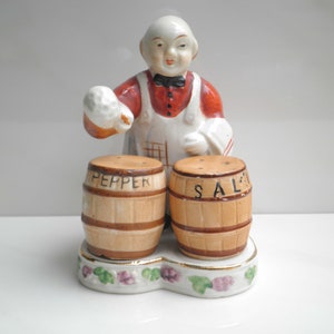 Vintage 1950’s Signed Japanese Hand Painted Waiter Barrel Salt & Pepper Shaker Set