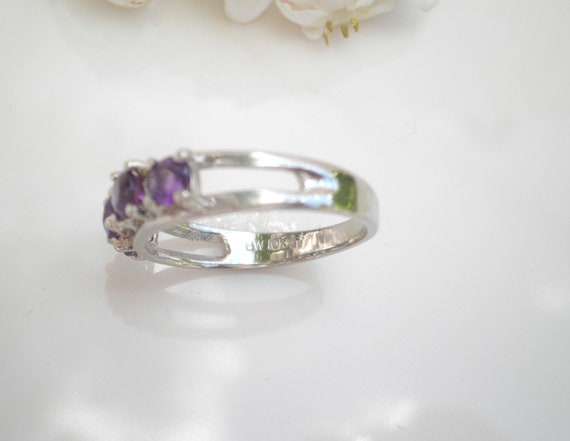 Vintage Signed BW 10K White Gold Round Cut Natural Amethyst Four Stones Womens Ring Etsy
