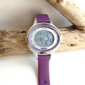 1990’s Timex Ironman Triathlon Silver and Purple Quartz Digital women’s Watch 5K498