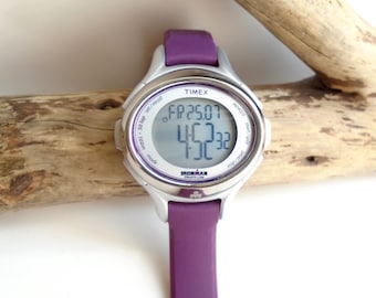 1990’s Timex Ironman Triathlon Silver and Purple Quartz Digital women’s Watch 5K498