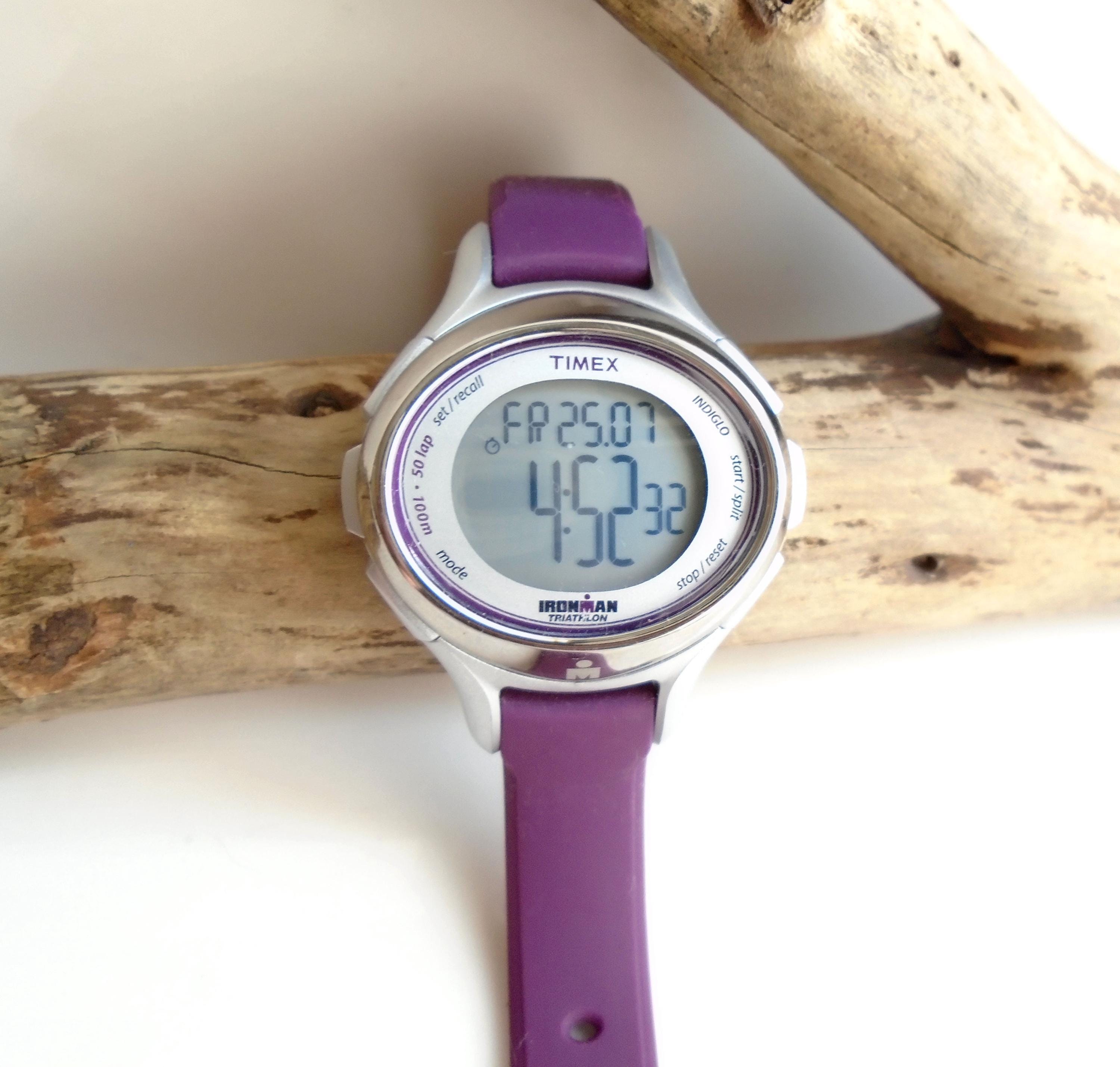 1990's Timex Ironman Triathlon Silver and Purple Quartz Digital