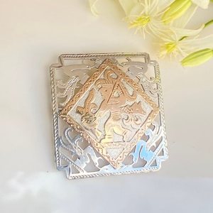 Ciondolo spilla Maya Guatemala vintage firmato in argento sterling e oro rosa 9 carati