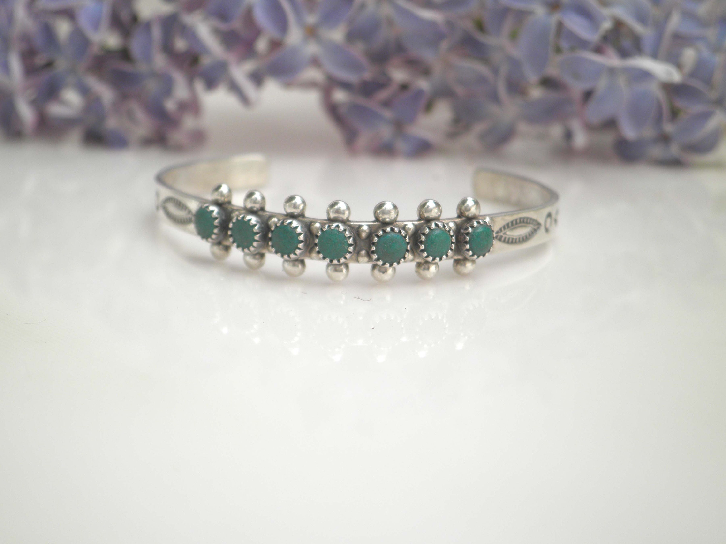 Moonstar Unique Vintage Native American Zuni Turquoise Inlay Sterling Silver Bracelet Moonstar Unique Vintage Native American Zuni Turquoise Inlay Sterling Silver Bracelet