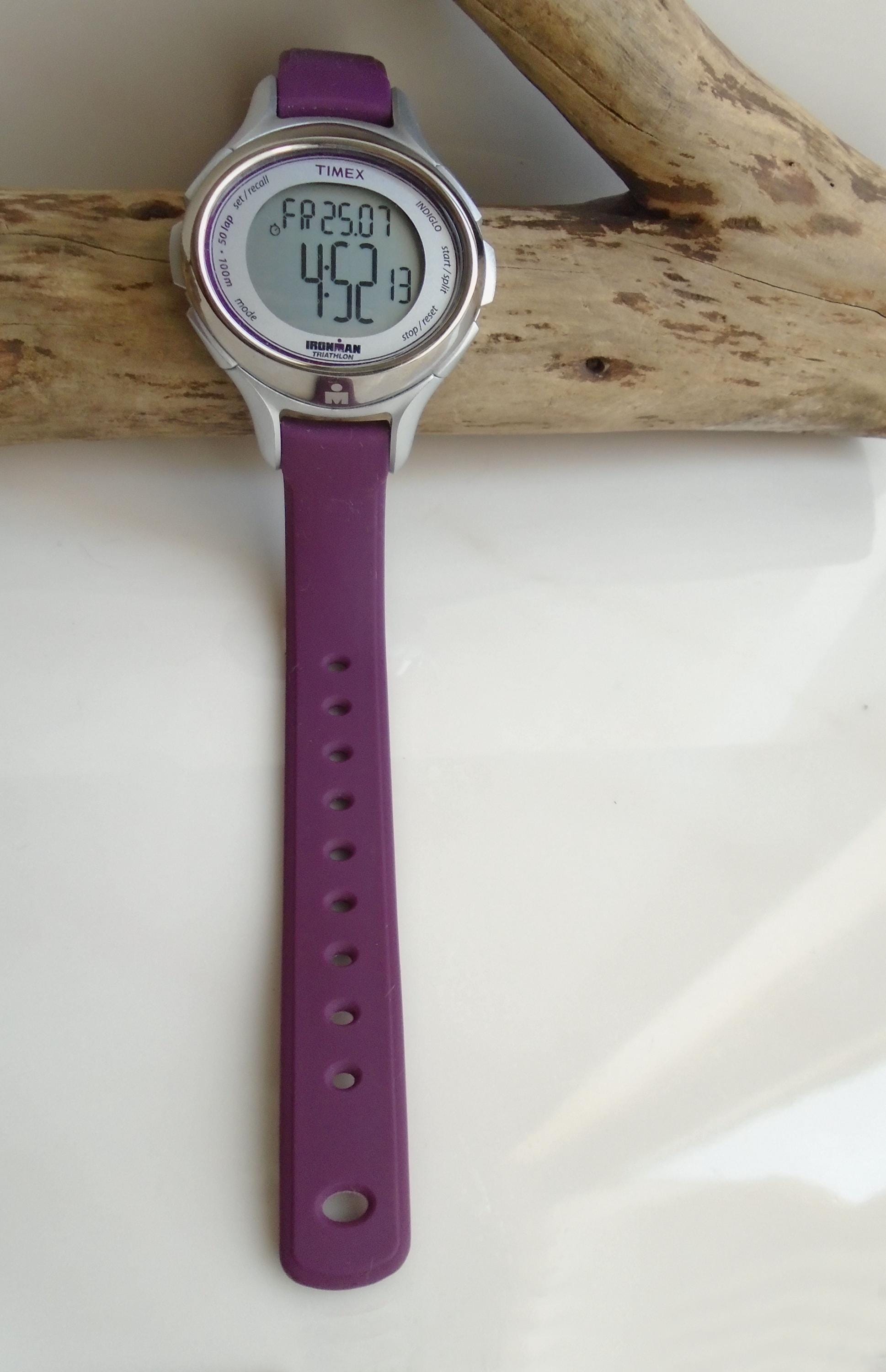 1990's Timex Ironman Triathlon Silver and Purple Quartz Digital