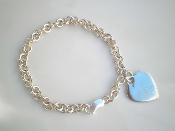 Rolo Chain Bracelet with Engraveable Heart Tag Charm Sterling Silver Rolo Chain Bracelet with Engraveable Heart Tag Charm Sterling Silver