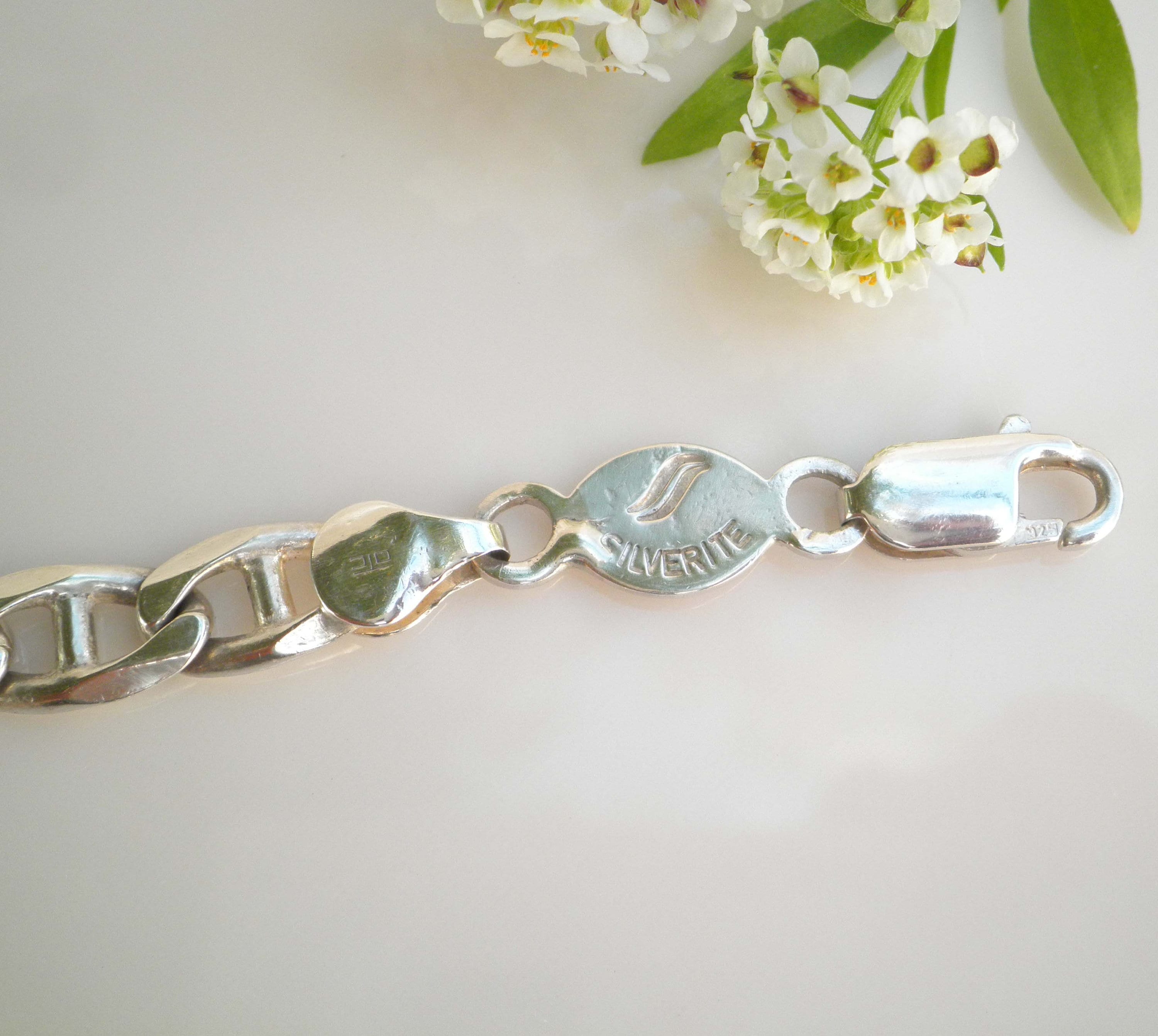 Vintage Sign OTC Italy Silverite 6mm Figaro Link Chain 925 Sterling Silver Bracelet Etsy