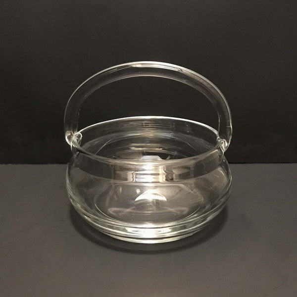 Hand Blown Clear Decorative Art Glass Basket Round Bowl