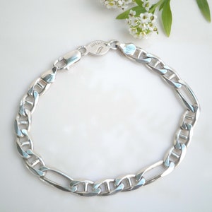 Vintage Sign OTC Italy Silverite 6mm Figaro Link Chain 925 Sterling Silver Bracelet