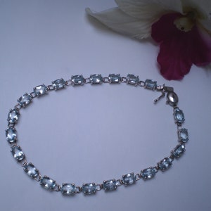 Vintage 10 Ct Genuine Blue Topaz Gemstone Oval Sterling Silver Women&#39;s Tennis Bracelet 7.5