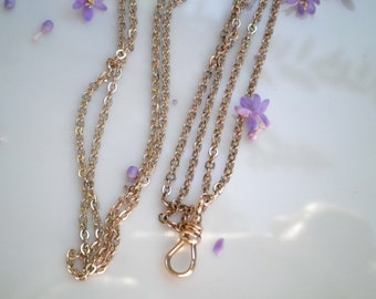 Antique Late Victorian Marked S.B. Champlin Co. 10K Gold Filled Dog Clip Clasp Long Guard Muff Chain Necklace