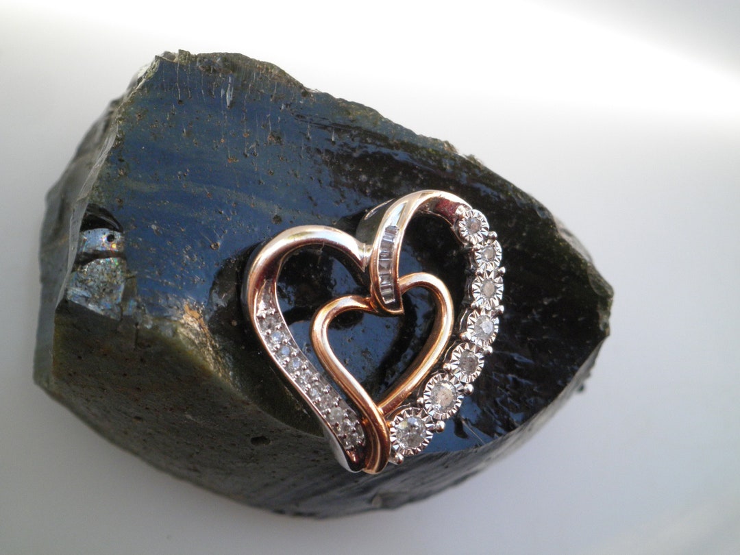 Rosy Blue Jewelry Genuine Diamonds Two Tone 925 Sterling Silver Signed ZEI Heart Pendant Etsy