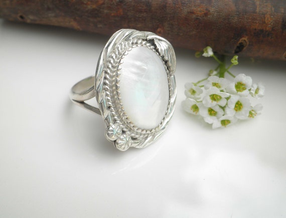Vintage Navajo Native American Signed J Mother of Pearl Sterling