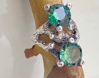 Splendido anello brutalista vintage firmato con pietre preziose di topazio verde da 7,5 CT in argento sterling 925