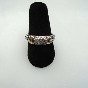 Vintage 14K Yellow Gold Pave Cluster Genuine Diamond 925 Sterling Silver Ring