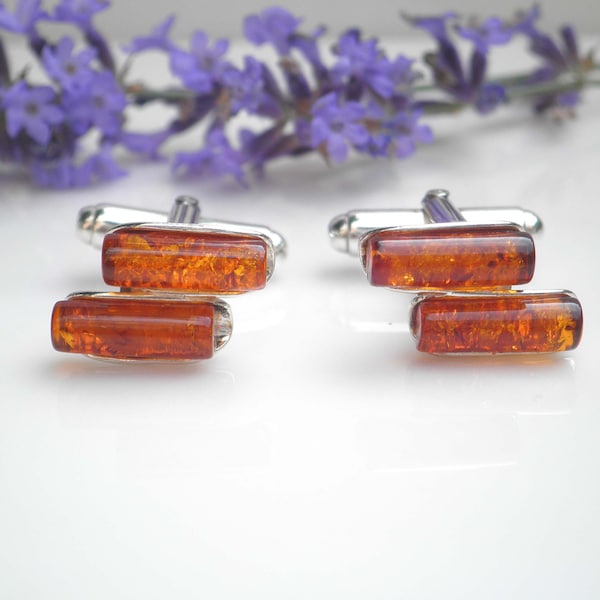 Vintage Signed Gdansk Poland Baltic Amber 925 Sterling Silver Men’s Cufflinks