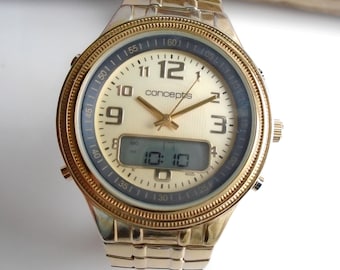 Vintage Concepts Stylish Gold Tone Digital Analog Men’s Sports watch