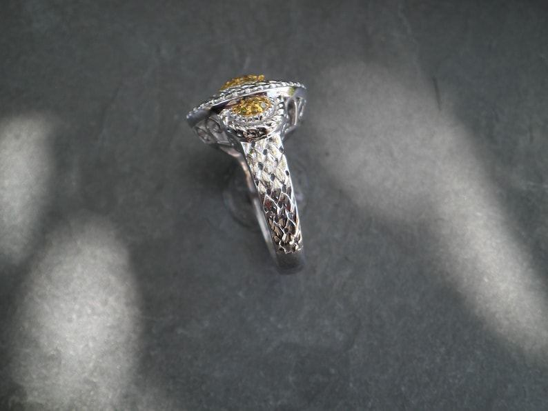 Fancy Yellow Diamonds Yellow Rhodium Platinum over 925 Sterling Silver Ring Signed JS Size 5