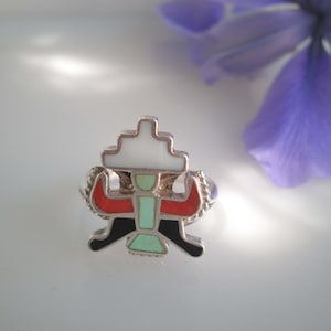 Vintage Genuine Zuni Knifewing Mosaic Inlay Ring Hand Signed Size 7