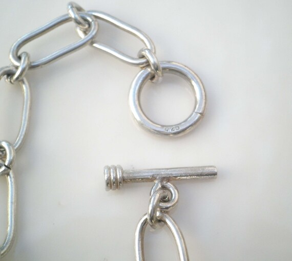 Sterling Silver Large Linked Bracelet with Toggle closure