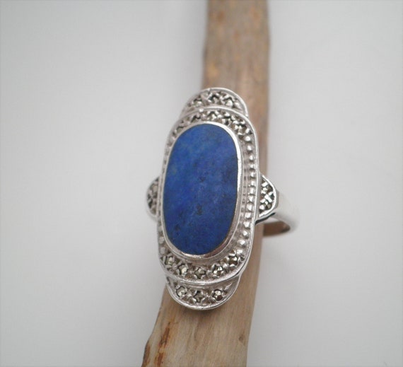 アクセサリー Vintage silver lapis lazuli Stone ring Lapis Lazuli Ring in Sterling Silver Ring Vintage Stone