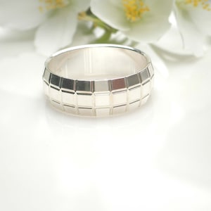 Vintage Italy Signed Milor Square Shapes ∣ Checkered Design 925 Sterling Silver Wide Band Ring