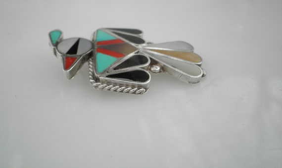 Zuni Multiple Gemstones Inlay Sterling Silver Thu… - image 6