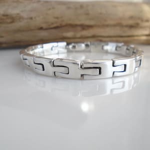 Vintage Mexico 6.7mm Wide 925 Sterling Silver Heavy Link Bracelet 7 1/4