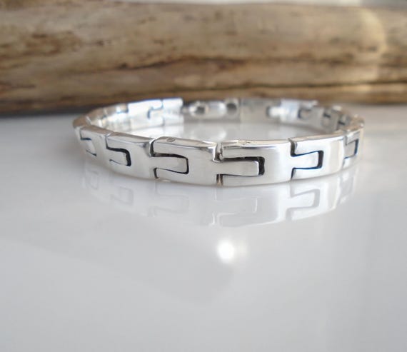Vintage Mexico 6.7mm Wide 925 Sterling Silver Heavy Link Bracelet