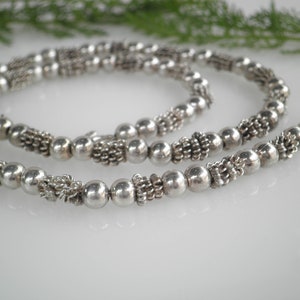Vintage 1990s Women&#39;s 925 Sterling Silver Ball Beaded Necklace