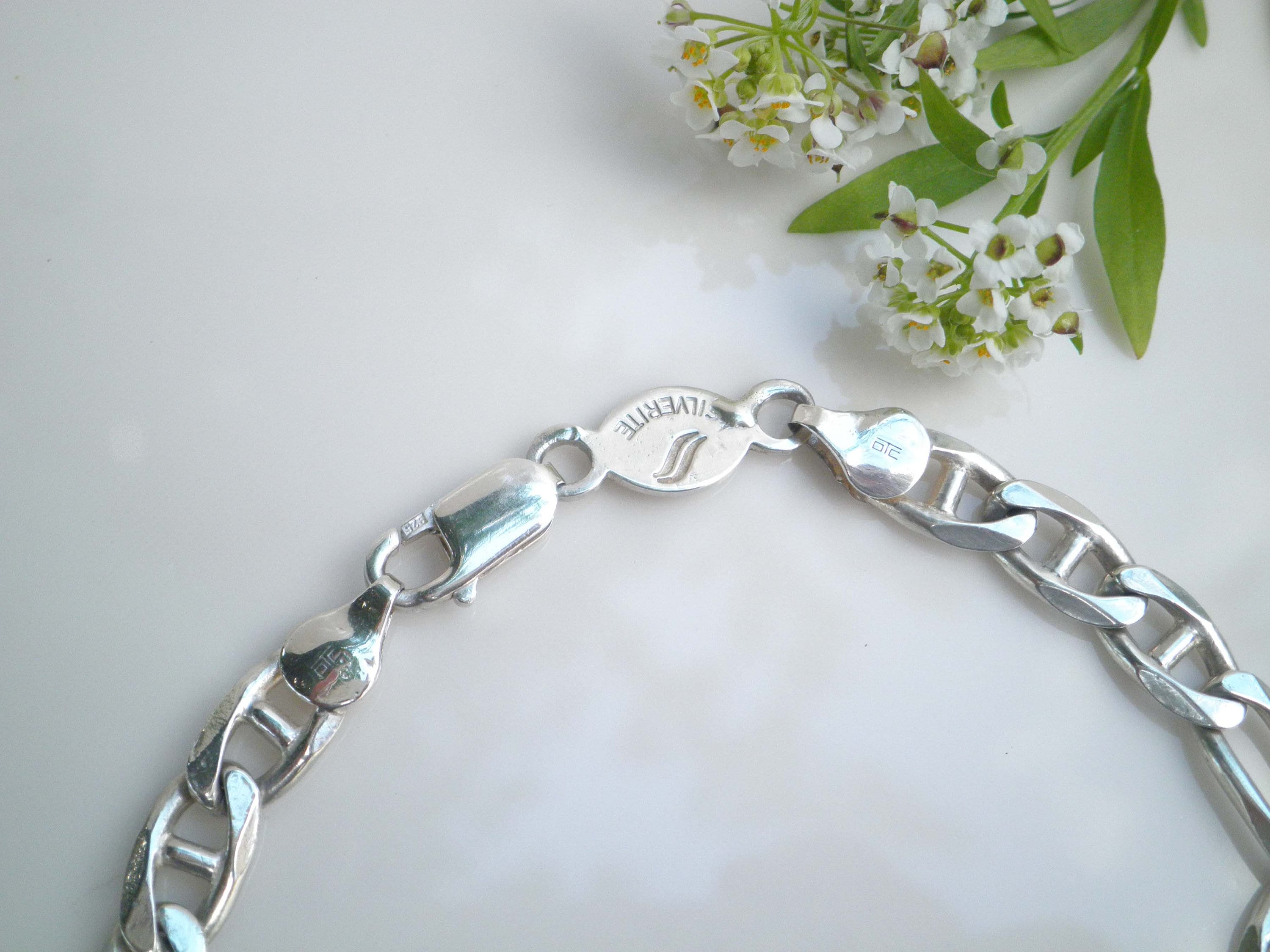 Vintage Sign OTC Italy Silverite 6mm Figaro Link Chain 925 Sterling Silver Bracelet Etsy