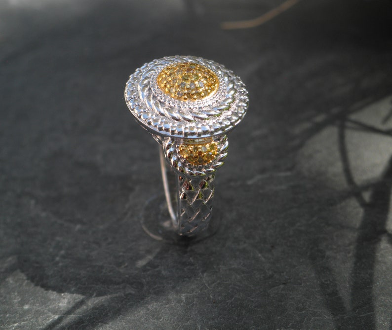 Fancy Yellow Diamonds Yellow Rhodium Platinum over 925 Sterling Silver Ring Signed JS Size 5