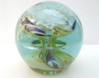 Vintage 1980 Artist Signed Hand Blown Art Glass Paperweight Sculpture