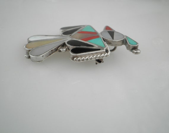 Zuni Multiple Gemstones Inlay Sterling Silver Thu… - image 4