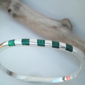 Mexico Signed ERR Malachite Stone 925 Sterling Silver Hinged