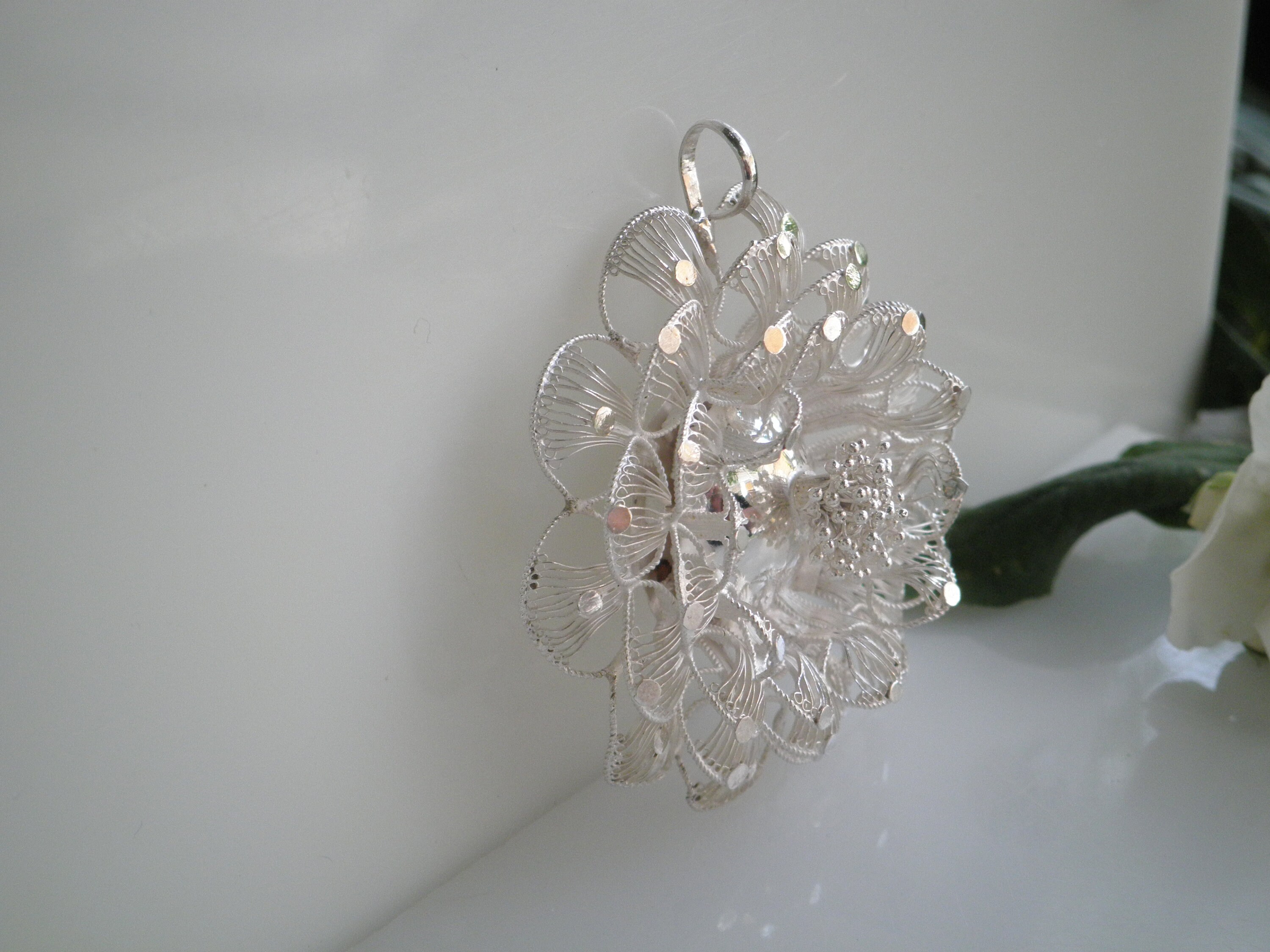 Vintage Sterling Silver Filigree Flower Pendant, Large Ornate Design - Etsy