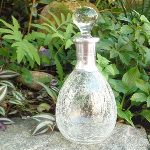 Vintage Mid Century Hand Blown Crackle Glass & Pewter Carafe Decanter Bottle