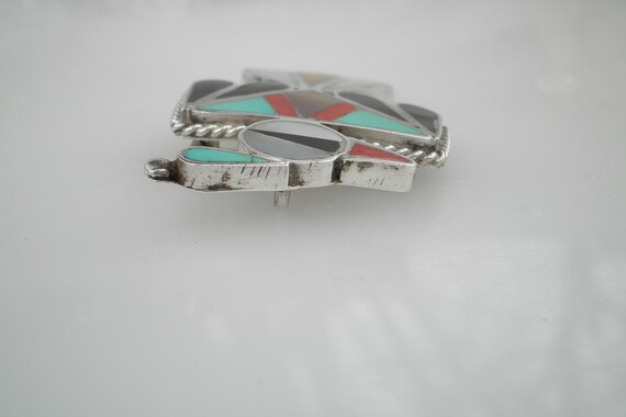 Zuni Multiple Gemstones Inlay Sterling Silver Thu… - image 5