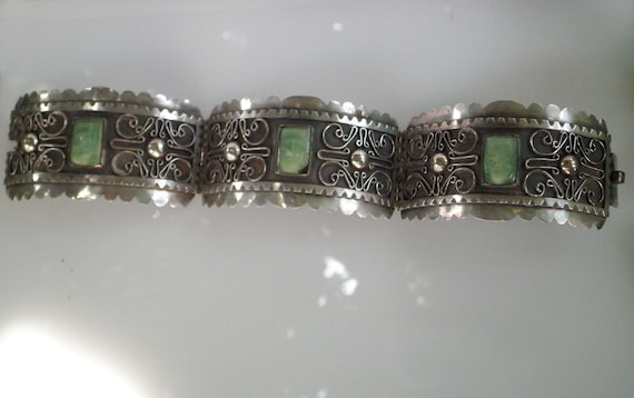 Vintage 1940's Mexico 925 Sterling Silver Hinged Pane… - Gem