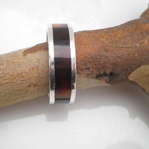 Vintage 1960’S Signed JRC Taxco Mexico Tortoiseshell Agate 925 Sterling Silver Eagle 1 Band Ring 9 1/2