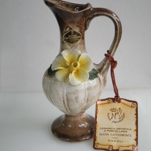 Vintage Beautiful Authentic Nuova Capodimonte Napoli Italy Hand Painted Porcelain Pitcher Vase
