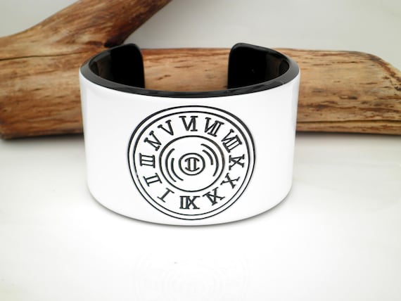 Vintage Crystal Collection Austrian Crystal Roman Numeral Wide Resin Cuff Women’s Bracelet