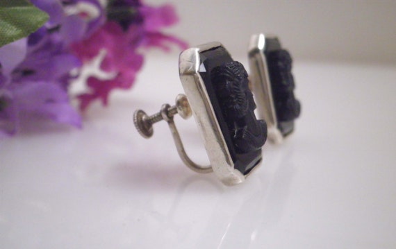 Vintage Sterling Silver VICTORIAN Black Onyx Ston… - image 3