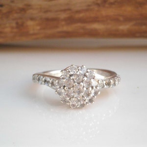 Vintage P4SR (Silver Palladium Gold Platinum) White Topaz Cluster Ring Size 6
