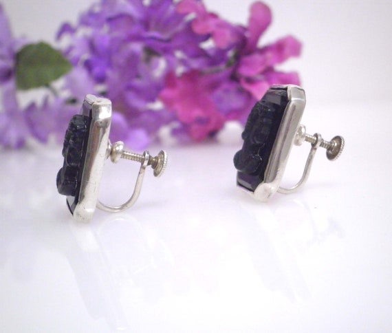 Vintage Sterling Silver VICTORIAN Black Onyx Ston… - image 5