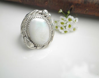 Vintage Navajo Native American Signed J Mother of Pearl Sterling