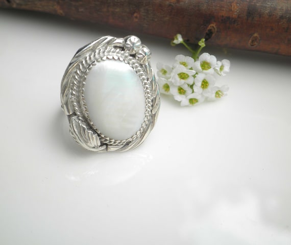 Vintage Navajo Native American Signed J Mother of Pearl Sterling