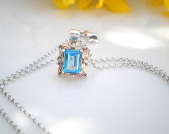 Black Hill Gold Coleman 12K Gold & Sterling Silver 2.40 Ct Emerald Cut London Blue Topaz Pendant Necklace