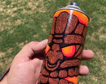 Hand-Drawn Tiki Head Spray Can Sculpture, Posca Art