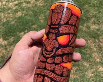 Hand-Drawn Tiki Head Spray Can Sculpture, Posca Art
